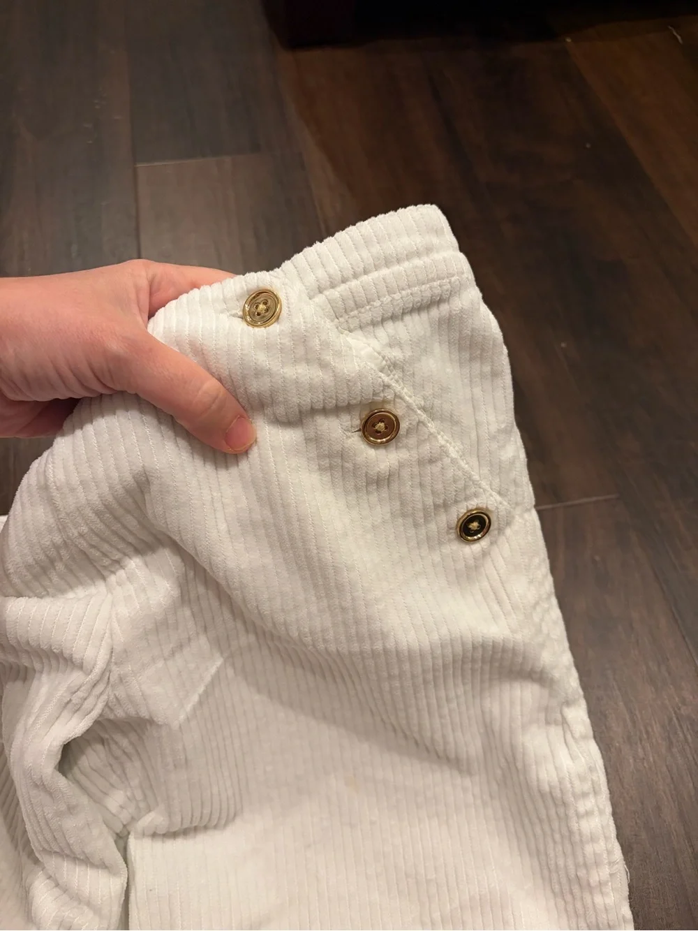 Janie and Jack Girls Size 12 White Corduroy Cropped Pants Gold Buttons